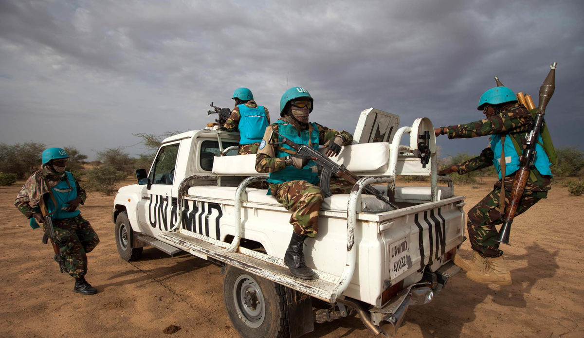 UNAMID troops conduct a routine patrol.